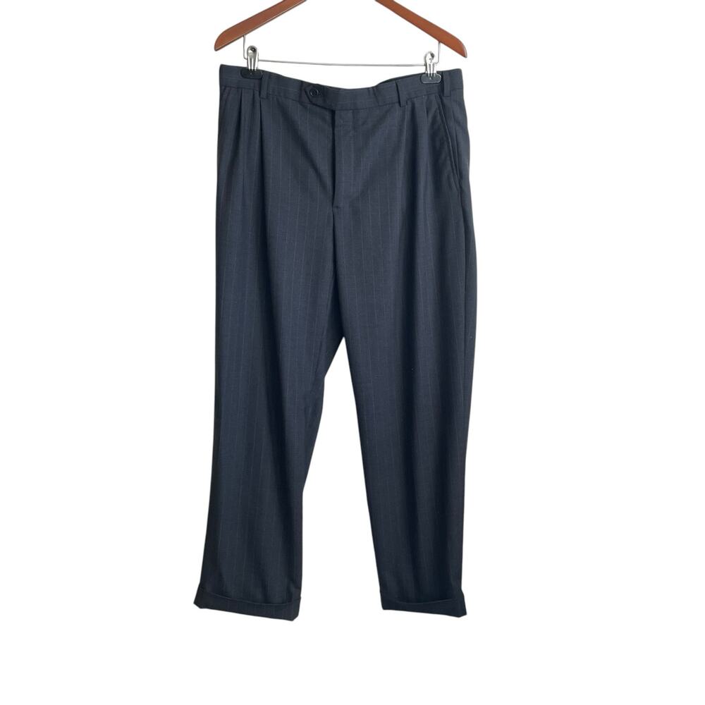 Brooks Brothers Mens 346 Stretch Pants 36x29 Smokey Gray Cuffed Pleated Business